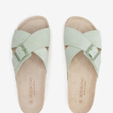 Women's flat sandal with buckle in green