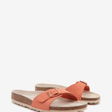 Flache Damen-Sandale mit Schnalle in Orange.