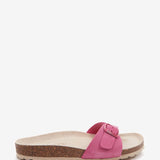 Women's flat buckle sandal in fuchsia