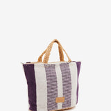 Small raffia basket with white and lilac striped print