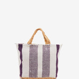 Small raffia basket with white and lilac striped print