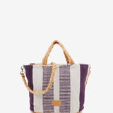 Small raffia basket with white and lilac striped print