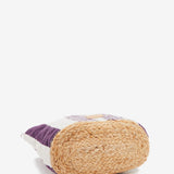 Small raffia basket with white and lilac striped print