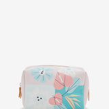 Large women's leather toiletry bag with floral print