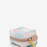 Small women's leather toiletry bag with floral print