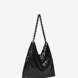 Black metallic mesh party hobo bag