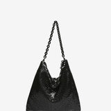 Black metallic mesh party hobo bag