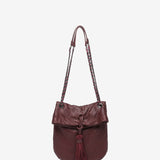 Half moon party bag in burgundy metallic mesh