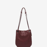 Half moon party bag in burgundy metallic mesh