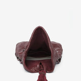 Half moon party bag in burgundy metallic mesh