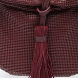 Half moon party bag in burgundy metallic mesh