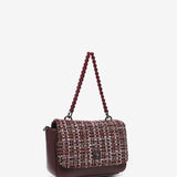 Burgundy tweed evening clutch bag