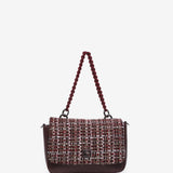 Burgundy tweed evening clutch bag