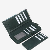 Large leather wallet with green print
