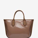 Patent leather shopper bag in taupe