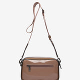 Patent leather shoulder bag in taupe