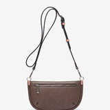 Half moon tweed shoulder bag in brown