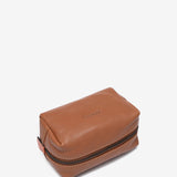 Medium cognac leather toiletry bag