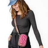 Mobile phone bag in recycled and padded materials, fuchsia