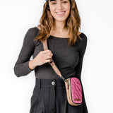 Mobile phone bag in recycled and padded materials, fuchsia