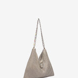 Beige metal mesh shoulder bag