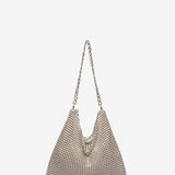 Beige metal mesh shoulder bag