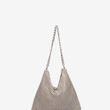 Beige metal mesh shoulder bag