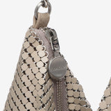 Beige metal mesh shoulder bag