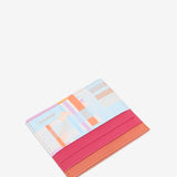 Geometric print leather card holder in fuchsia