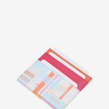 Geometric print leather card holder in fuchsia