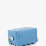 Large blue leather toiletry bag