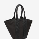 Schwarze Shopper-Tasche aus recycelten Materialien.