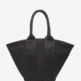 Schwarze Shopper-Tasche aus recycelten Materialien.