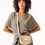 Small crossbody bag in recycled materials in camel