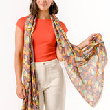 Viscose scarf with orange floral print