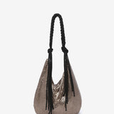 Bronze metallic mesh tassel shoulder bag