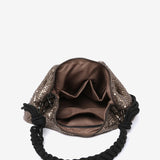 Bronze metallic mesh tassel shoulder bag