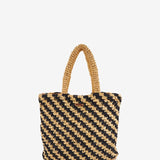 Black and beige striped braided shoulder bag