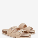 Beige flache Damenledersandalen