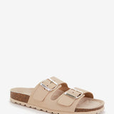 Beige flache Damenledersandalen