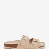 Women's flat leather sandal in beige