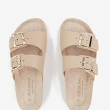 Beige flache Damenledersandalen