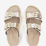 Women's flat sandal in pearl beige