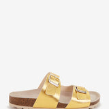 Flache Damen-Sandale in Gold.