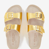 Flache Damen-Sandale in Gold.