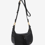 Crossbody bag with tassel in black recycled materials