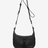 Crossbody bag with tassel in black recycled materials