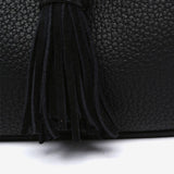 Crossbody bag with tassel in black recycled materials