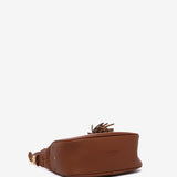 Crossbody bag with tassel in cognac recycled materials