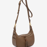 Crossbody bag with tassel in recycled materials taupe